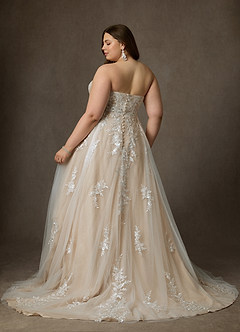 Azazie Keri Wedding Dresses Diamond White Nude Ball-Gown Strapless Lace Dress image12