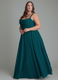Azazie Shaude Vestidos de damas de honor Vestido Pino de Gasa de Línea A con Plisado image9