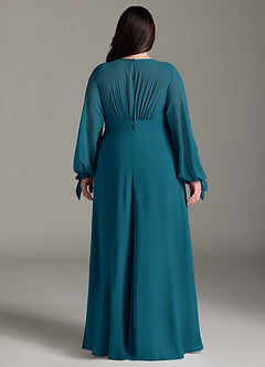 Azazie Matilda Final Sale Ink Blue A-Line Long Sleeve Chiffon Dress image10