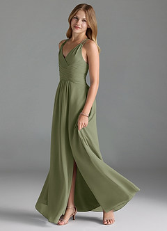 Azazie Farren Junior Agave A-Line Pleated Chiffon Dress image4