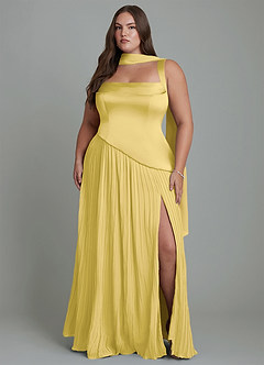 Azazie Stephanie Bridesmaid Dresses Canary A-Line Pleated Stretch Satin Dress image8