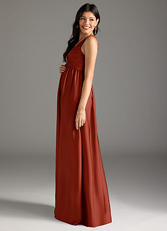 Azazie Yetta Maternity Bridesmaid Dresses A-Line Pleated Stretch Satin Floor-Length Dress image4