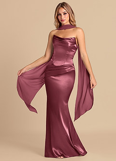 Azazie Sorrel Robes de demoiselle d'honneur Robe Sirène Convertible en Satiné métallisé Corset Rose Du Désert image1
