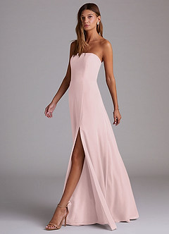 Azazie Wren Bridesmaid Dresses Blushing Pink A-Line Side Slit Chiffon Convertible Dress image4