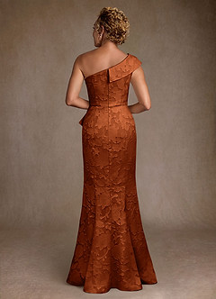 Azazie Hampton Mère de la mariée Robes Robe Sirène en Blumen-Burnout Ue épaule Orange Brûlée image3