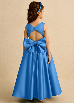 Azazie Nellia Flower Girl Dresses Blue Jay A-Line Bow Matte Satin Dress image6