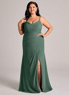 Azazie Deandra Bridesmaid Dresses Sea Moss Mermaid Pleated Chiffon Dress image6
