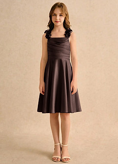 Azazie Resa Girls Formal Final Sale Dusty Sage A-Line Pleated Matte Satin Dress image1
