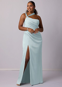 Barbie ♥ Azazie Bridesmaid Dresses Mist Mermaid One Shoulder Stretch Satin Dress image8