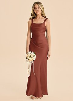 Azazie Agustina Junior Auburn Sheath Pleated Stretch Satin Dress image4
