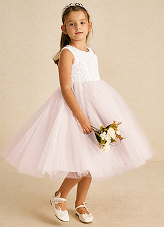 Azazie Missy Flower Girl Dresses Ivory Rose Petal A-Line Sleeveless Tulle Dress image4