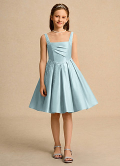Azazie Jello Girls Formal Flower Girl Dresses Mist Ball-Gown Pleated Matte Satin Dress image1