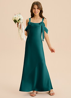 Azazie Bellalina Junior Peacock Mermaid Pleated Stretch Satin Dress image1