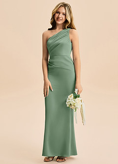 Azazie Akilah Junior Etui Plissee Stretch-Satin Kleid Matcha image5