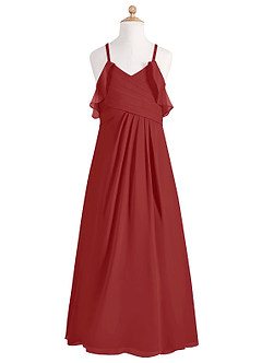 Azazie Dakota Junior Jurk van Chiffon met A-Lijn Off the Shoulder Roest image9