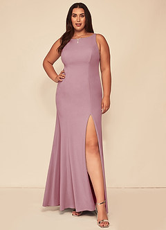 Azazie Rogue Final Sale Vintage Mauve Mermaid Scoop Side Slit Stretch Crepe Dress image7