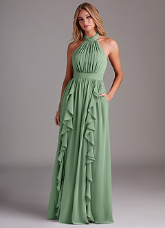 Azazie Avary Bridesmaid Dresses Matcha A-Line Pleated Chiffon Dress image4