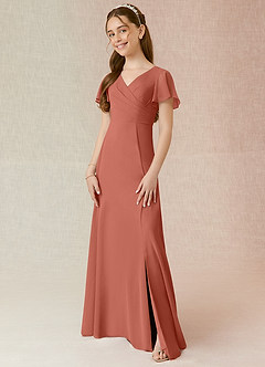Azazie Induh Junior A-Linie Gestreift Chiffon Kleid Lehm image1
