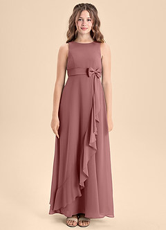 Azazie Lilenne Junior Vestido de Rosa Del Desierto de Gasa de Corte En A con Lazo image5