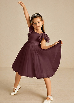 Azazie Kaeya Flower Girl Dresses Sangria A-Line Bow Tulle Dress image2