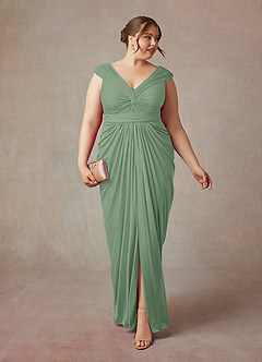 Azazie Lisolette Mother of the Bride Dresses Matcha Sheath Pleated Mesh Dress image9