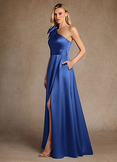 Azazie Easton Abiti per la Madre della Sposa Abito A-Line in Raso Elasticizzato Monospalla Blu Reale image2