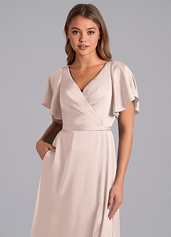 Azazie Ambrosia Bridesmaid Dresses Blushing Pink A-Line Pleated Stretch Satin Dress image2