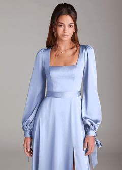 Azazie Leonia Bridesmaid Dresses Ice A-Line Long Sleeve Stretch Satin Dress image5