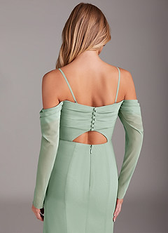 Azazie Hallie Brautjungfernkleider Meerjungfrau-Linie Langarm Chiffon Kleid Agave image6