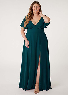 Azazie Kimber Bridesmaid Dresses Pine A-Line Flounce Sleeve Chiffon Dress image8