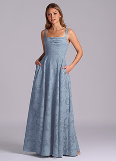 Azazie Shaude Bridesmaid Dresses Dusty Blue A-Line Pleated Floral Burnout Dress image1