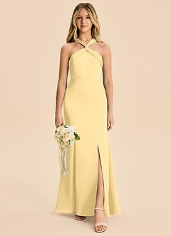 Azazie Rue Junior Butter Mermaid Pleated Stretch Satin Dress image4