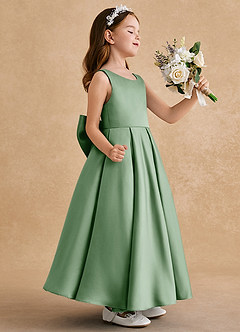 Azazie Honey Bear Flower Girl Dresses Matcha A-Line Pleated Matte Satin Dress image2
