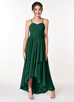 Azazie Catalina Junior Emerald A-Line Ruched Chiffon Dress image4