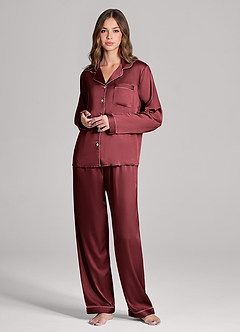 front Ensemble pyjama en satin manches longues et pantalon