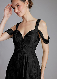 Azazie Emoria Bridesmaid Dresses Midnight Jacquard A-Line Off the Shoulder Jacquard Dress image5