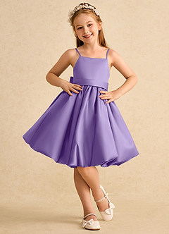 Azazie Davine vestidos de niña de las flores Vestido de Tahití de Satin Mate de Corte En A con Tirante Espagueti image3