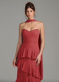 Azazie Imani Bridesmaid Dresses Rust A-Line Ruched Chiffon Dress image2