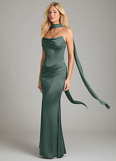 Azazie Sorrel Bridesmaid Dresses Sea Moss Mermaid Strapless Stretch Satin Convertible Dress image1