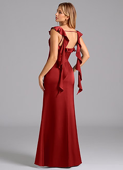 Azazie Adi Bridesmaid Dresses Pomegranate A-Line Pleated Stretch Satin Dress image6