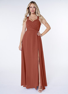 Azazie Nahrin Bridesmaid Dresses Auburn A-Line V-Neck Pleated Chiffon Dress image1