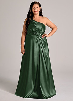 Azazie Brooke Abiti da Damigella Abito A-Line in Raso Metallizzato Monospalla Eucalipto image8