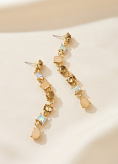 front Pendientes colgantes de cristal iridiscente de oro rosa