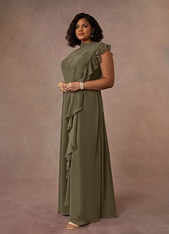 Azazie Narine vestidos de madre de la novia Vestido de Verde Sauce de Gasa de Corte En A con Cuello alto plisado image9