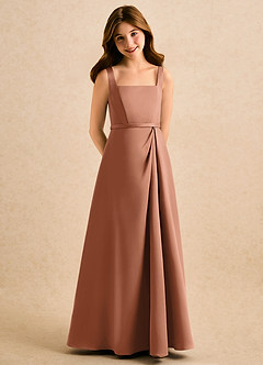 Azazie Emiko Girls Formal Abiti da Ragazza di Fiori Abito A-Line in Raso Opaco Plissettato Bronzo image1