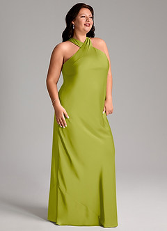 Azazie Doretta Bridesmaid Dresses Lemongrass Mermaid Pleated Stretch Satin Dress image9