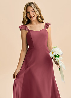 Azazie Mavie Junior Vestido de Merlot de Gasa de Corte en A con Volante image5