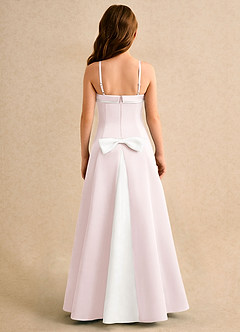 Azazie Izel Girls Formal Flower Girl Dresses Ivory Blushing Pink A-Line Pleated Matte Satin Dress image7