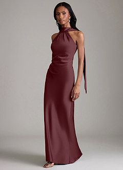 Azazie Cassiana Bridesmaid Dresses Sangria Mermaid Pleated Stretch Satin Dress image5