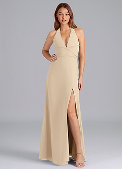 Azazie Odie Bridesmaid Dresses Champagne A-Line Chiffon Dress image3